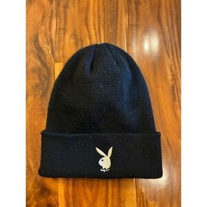 Playboy Bunny Embroidered Beanie Black Knit Cuff Hat One Size RN 90233